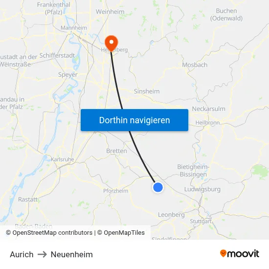 Aurich to Neuenheim map
