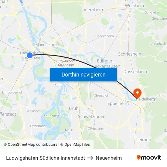 Ludwigshafen-Südliche-Innenstadt to Neuenheim map