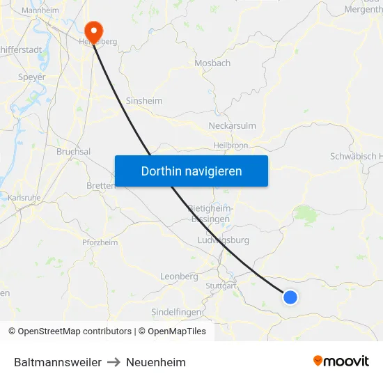 Baltmannsweiler to Neuenheim map