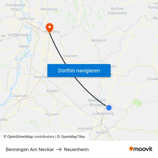Benningen Am Neckar to Neuenheim map