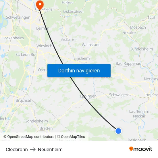 Cleebronn to Neuenheim map