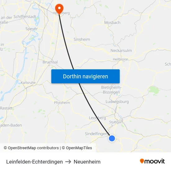 Leinfelden-Echterdingen to Neuenheim map