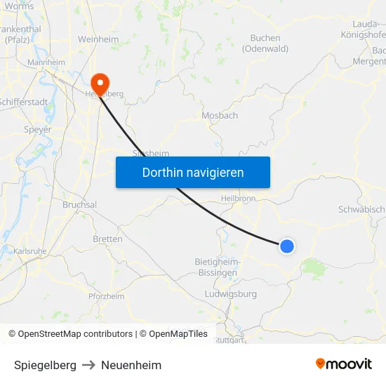 Spiegelberg to Neuenheim map