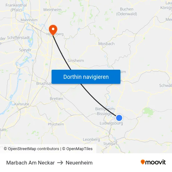 Marbach Am Neckar to Neuenheim map