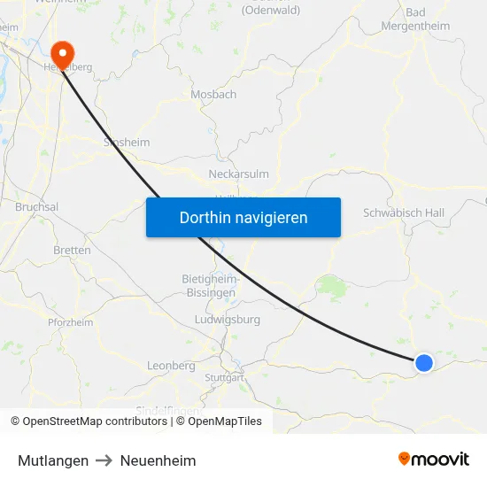 Mutlangen to Neuenheim map