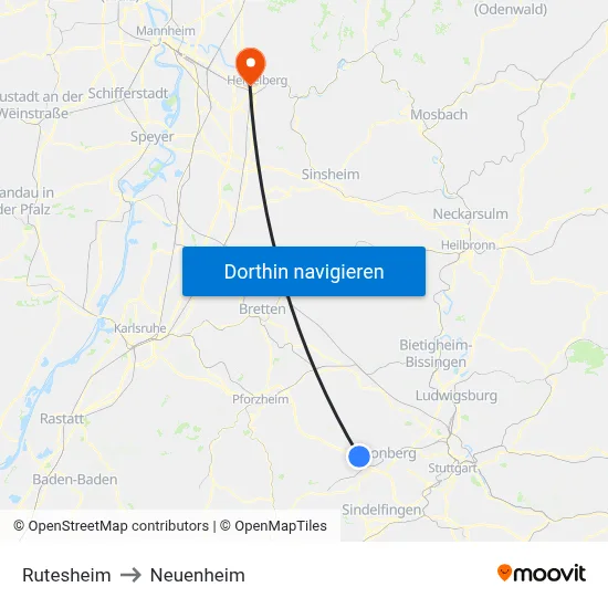 Rutesheim to Neuenheim map