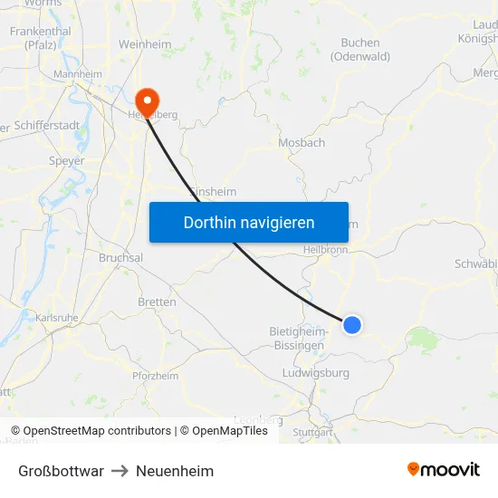 Großbottwar to Neuenheim map