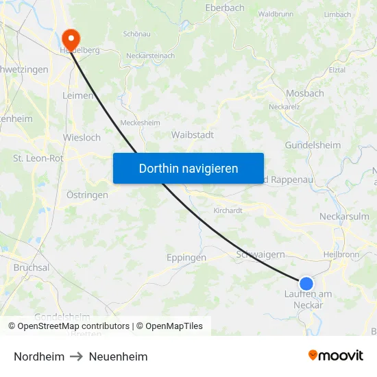 Nordheim to Neuenheim map