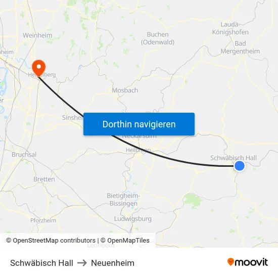 Schwäbisch Hall to Neuenheim map