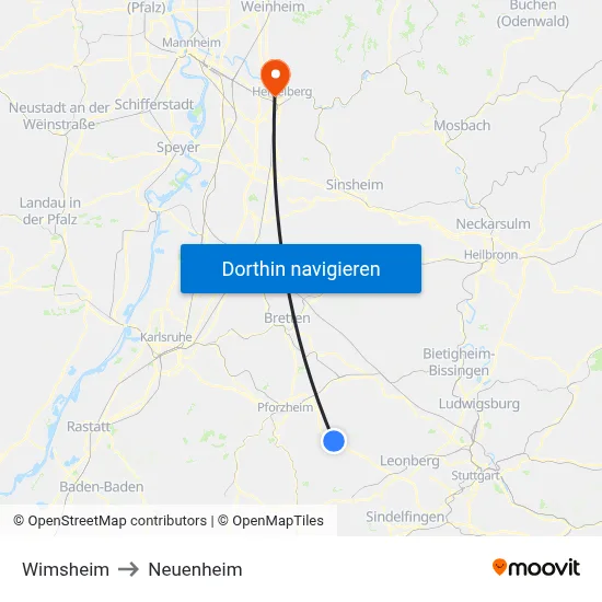 Wimsheim to Neuenheim map