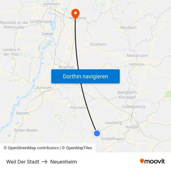 Weil Der Stadt to Neuenheim map