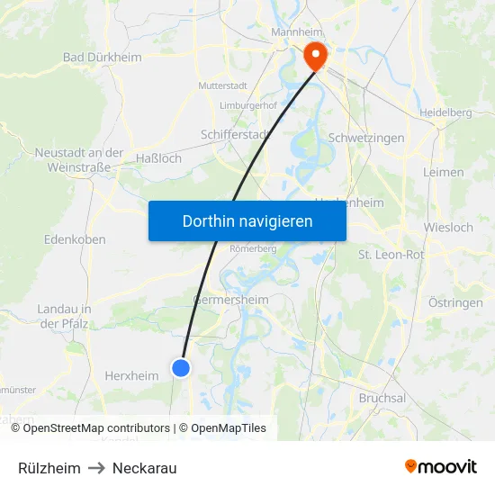 Rülzheim to Neckarau map