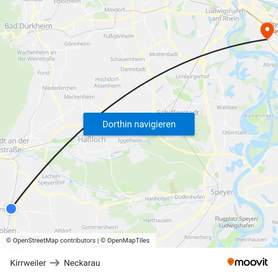 Kirrweiler to Neckarau map