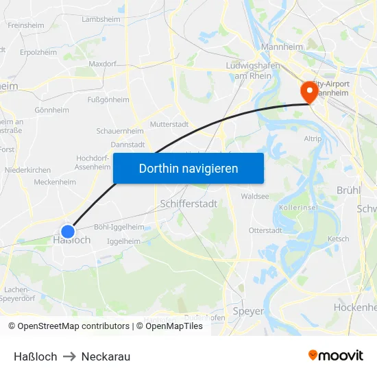 Haßloch to Neckarau map