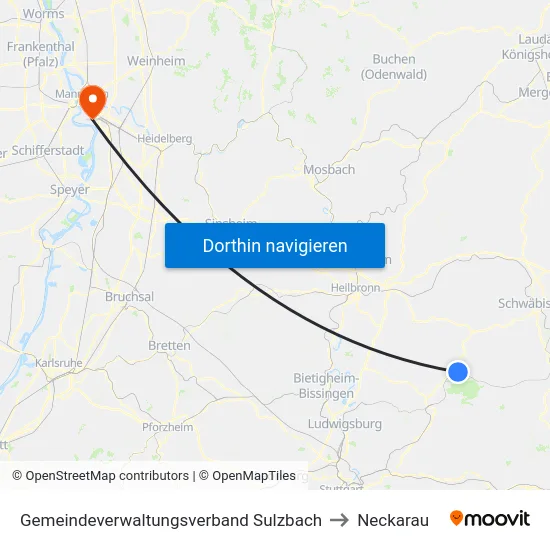 Gemeindeverwaltungsverband Sulzbach to Neckarau map