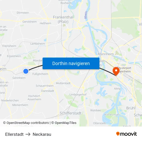 Ellerstadt to Neckarau map