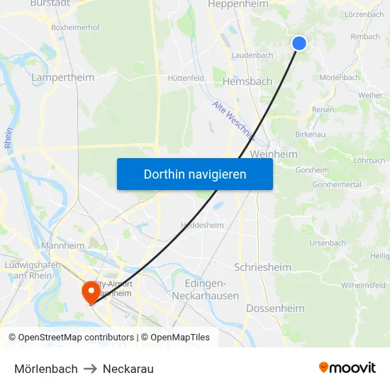 Mörlenbach to Neckarau map
