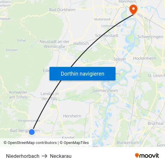 Niederhorbach to Neckarau map