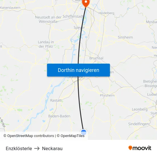 Enzklösterle to Neckarau map