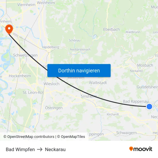 Bad Wimpfen to Neckarau map