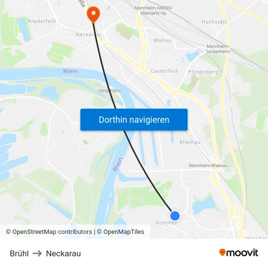 Brühl to Neckarau map
