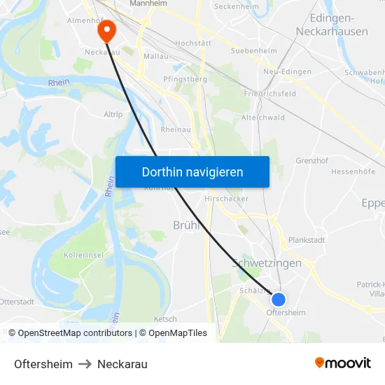 Oftersheim to Neckarau map
