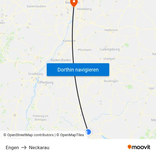 Engen to Neckarau map