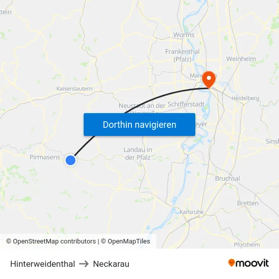 Hinterweidenthal to Neckarau map
