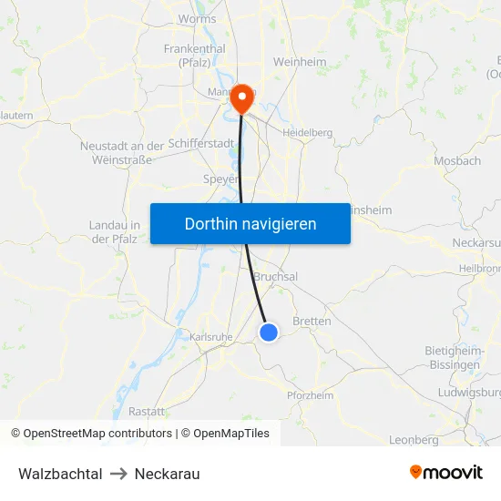 Walzbachtal to Neckarau map