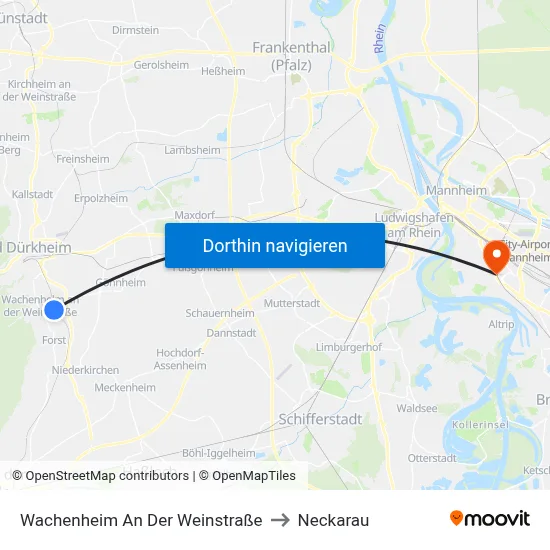 Wachenheim An Der Weinstraße to Neckarau map