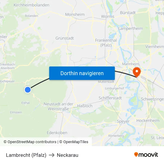Lambrecht (Pfalz) to Neckarau map
