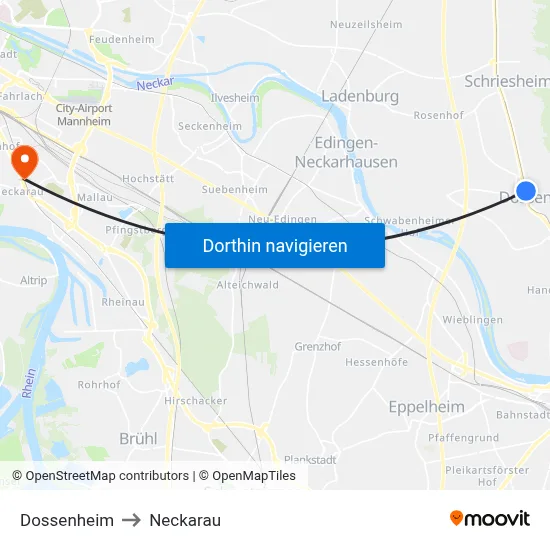 Dossenheim to Neckarau map