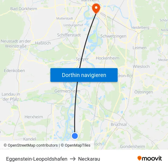 Eggenstein-Leopoldshafen to Neckarau map