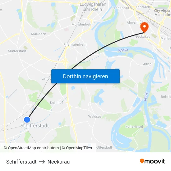 Schifferstadt to Neckarau map