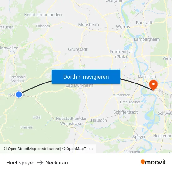 Hochspeyer to Neckarau map