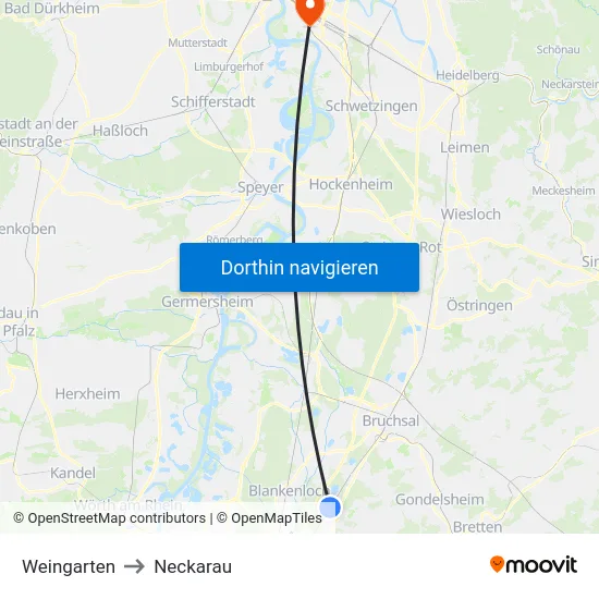 Weingarten to Neckarau map