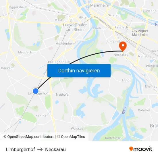 Limburgerhof to Neckarau map