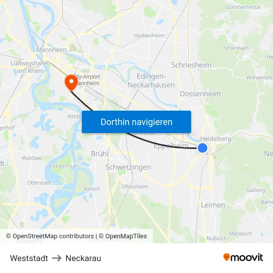 Weststadt to Neckarau map