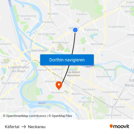 Käfertal to Neckarau map