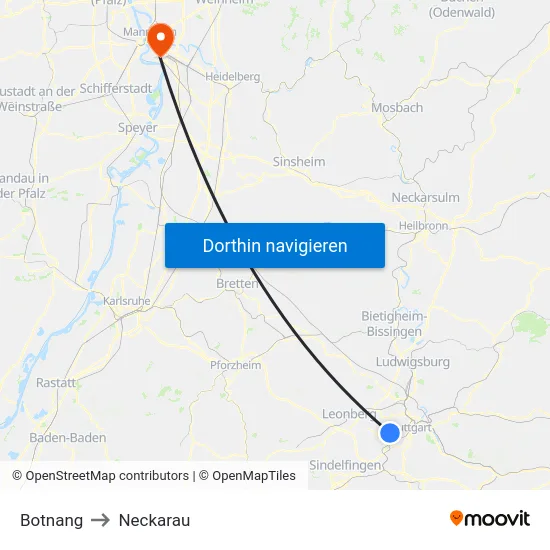 Botnang to Neckarau map
