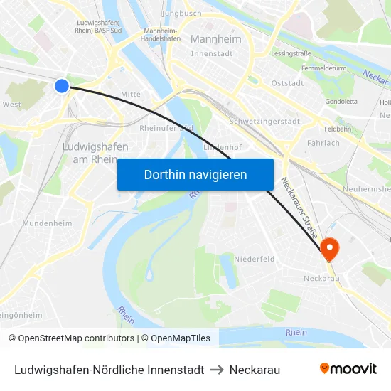Ludwigshafen-Nördliche Innenstadt to Neckarau map
