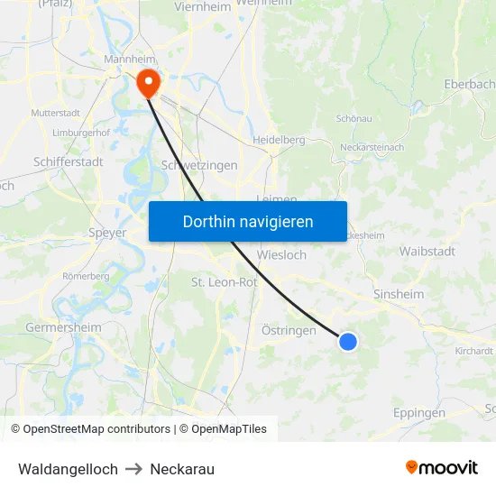 Waldangelloch to Neckarau map