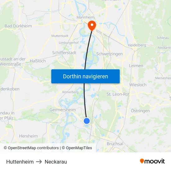 Huttenheim to Neckarau map