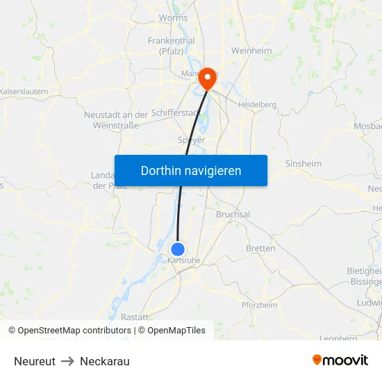 Neureut to Neckarau map