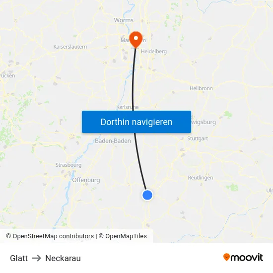 Glatt to Neckarau map