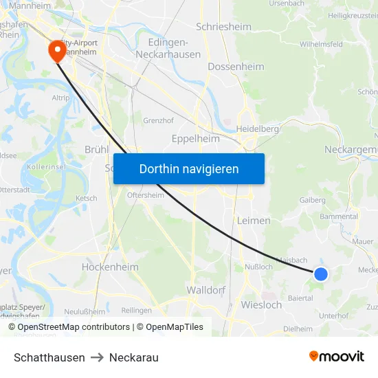 Schatthausen to Neckarau map