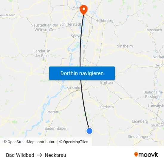 Bad Wildbad to Neckarau map