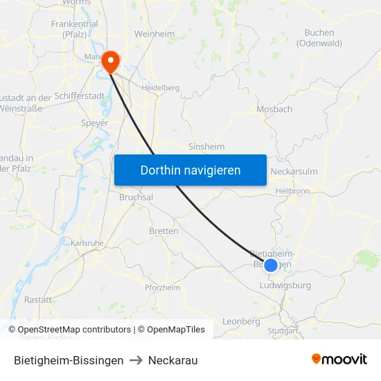 Bietigheim-Bissingen to Neckarau map
