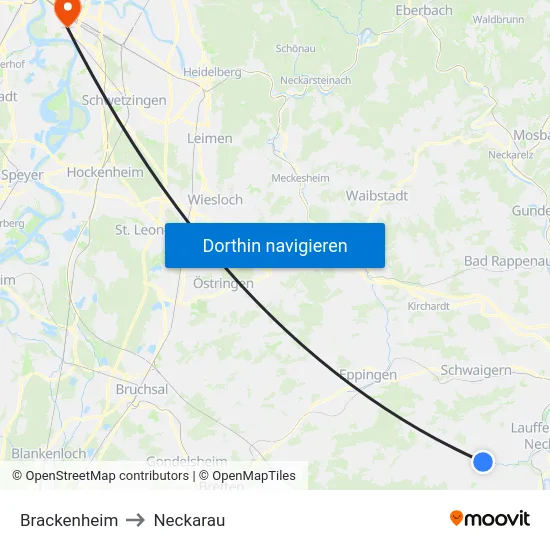 Brackenheim to Neckarau map