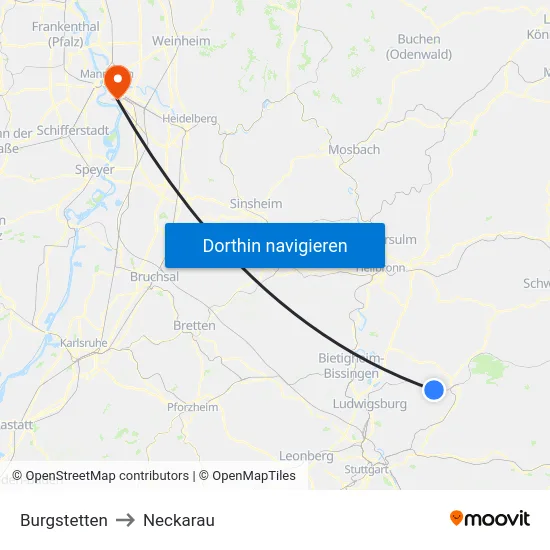 Burgstetten to Neckarau map